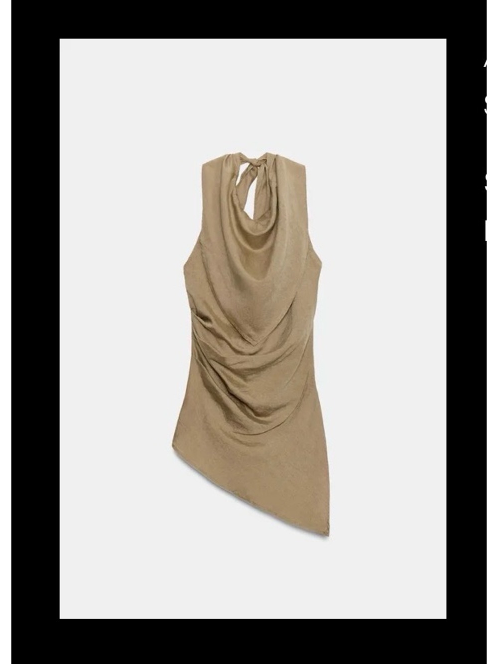 Zara Asymmetric Linen Halter Top in Brown Size Medium